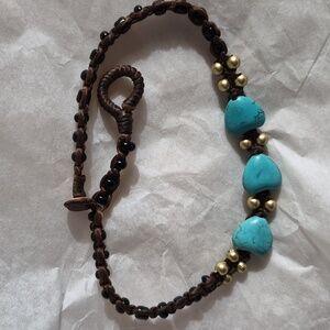 Boho turquoise Heart brass beaded woven macrame Anklet